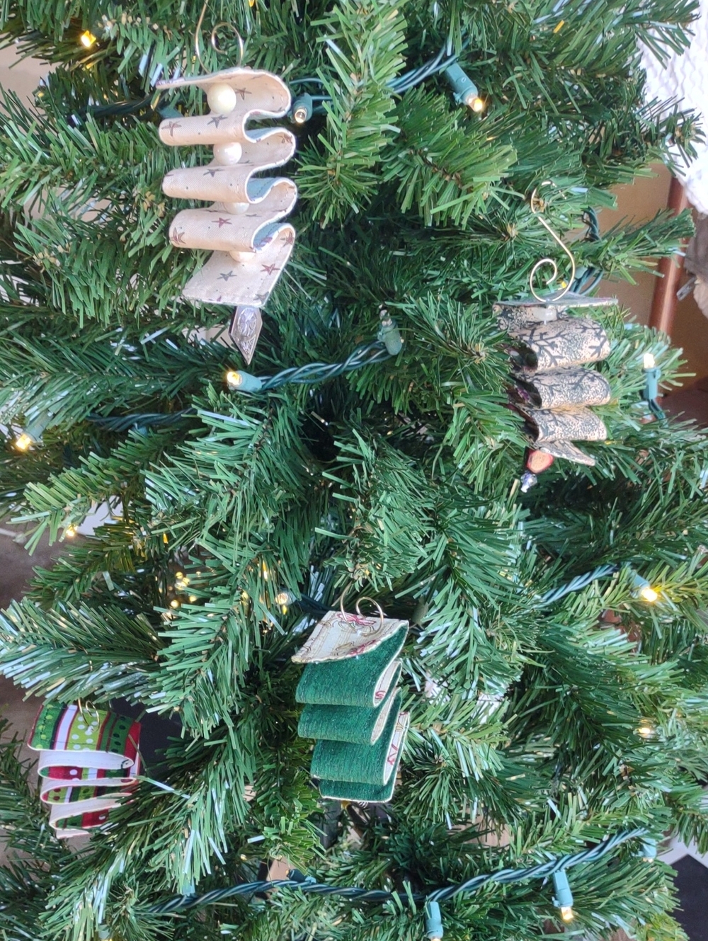 Handmade Spiral Fabric Ribbon Candy Christmas Ornaments